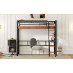 Bellemave Letto a soppalco singolo con scrivania, scaletta e librerie, struttura letto a soppalco alta in metallo resistente, design salvaspazio, nero