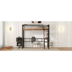 Bellemave Letto a soppalco singolo con scrivania, scaletta e librerie, struttura letto a soppalco alta in metallo resistente, design salvaspazio, nero