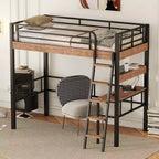 Bellemave Letto a soppalco singolo con scrivania, scaletta e librerie, struttura letto a soppalco alta in metallo resistente, design salvaspazio, nero
