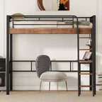 Bellemave Letto a soppalco singolo con scrivania, scaletta e librerie, struttura letto a soppalco alta in metallo resistente, design salvaspazio, nero