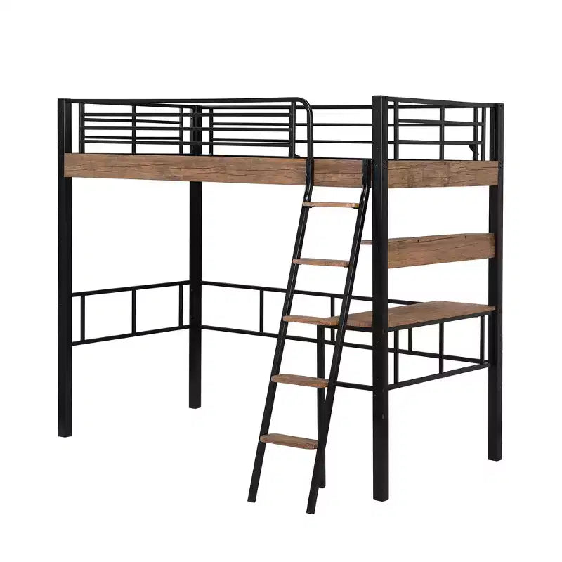 Bellemave Letto a soppalco singolo con scrivania, scaletta e librerie, struttura letto a soppalco alta in metallo resistente, design salvaspazio, nero