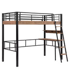 Bellemave Letto a soppalco singolo con scrivania, scaletta e librerie, struttura letto a soppalco alta in metallo resistente, design salvaspazio, nero