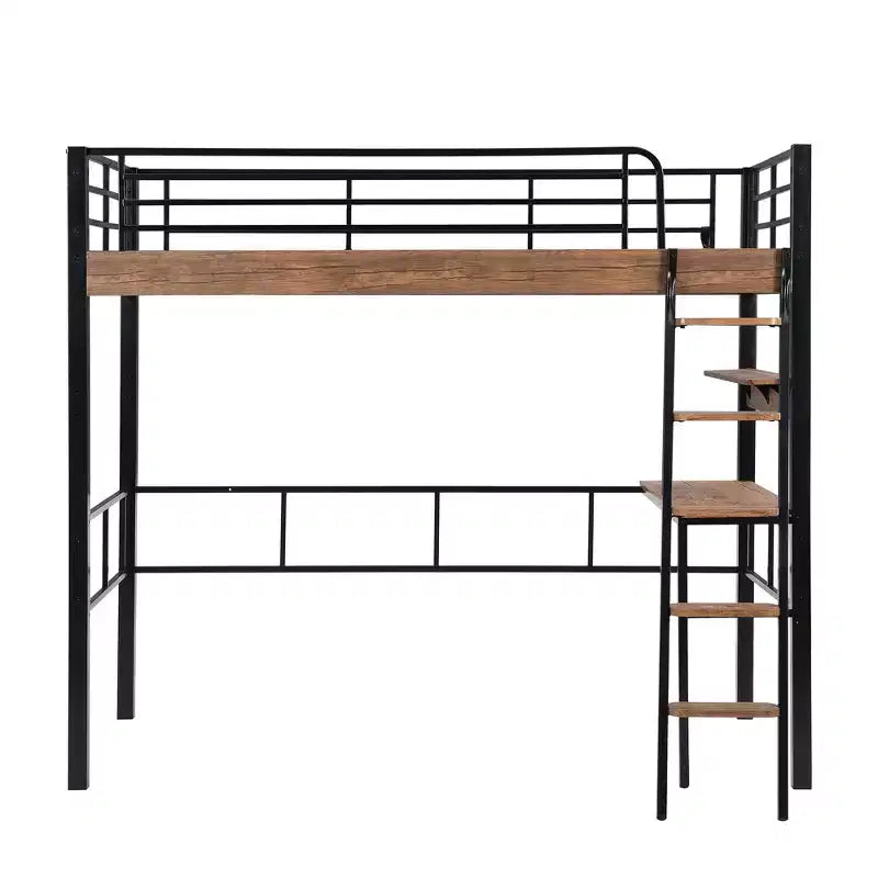 Bellemave Letto a soppalco singolo con scrivania, scaletta e librerie, struttura letto a soppalco alta in metallo resistente, design salvaspazio, nero