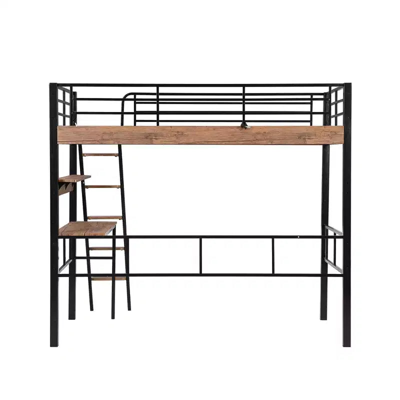 Bellemave Letto a soppalco singolo con scrivania, scaletta e librerie, struttura letto a soppalco alta in metallo resistente, design salvaspazio, nero