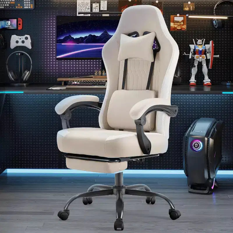 MAYEERTY Computer Gaming Chair with Lumbar Support Adjustable Height 360 Rotating Wheels Armrests and Headrests Included