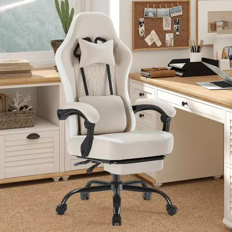 MAYEERTY Computer Gaming Chair with Lumbar Support Adjustable Height 360 Rotating Wheels Armrests and Headrests Included