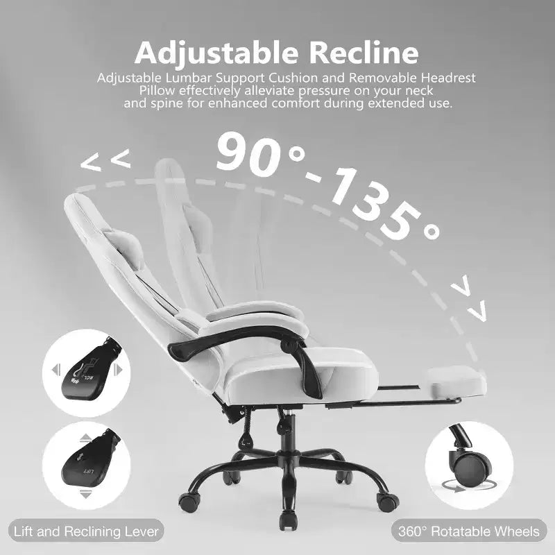 MAYEERTY Computer Gaming Chair with Lumbar Support Adjustable Height 360 Rotating Wheels Armrests and Headrests Included