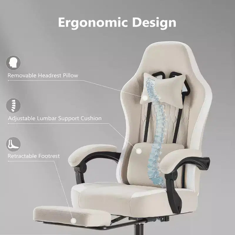 MAYEERTY Computer Gaming Chair with Lumbar Support Adjustable Height 360 Rotating Wheels Armrests and Headrests Included
