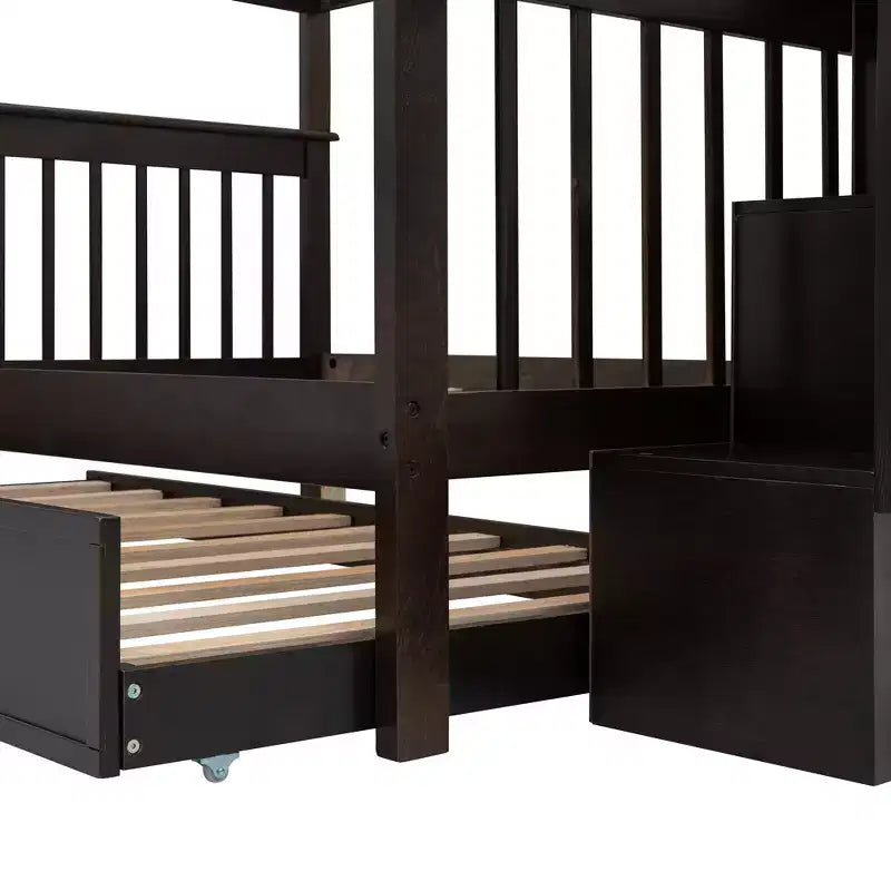 Letti a castello matrimoniali con letto estraibile e scala, letto a castello in legno con scala, contenitore e parapetto per dormitorio