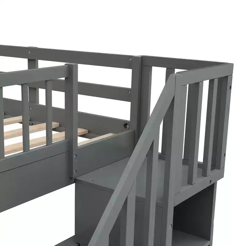 Letti a castello matrimoniali con letto estraibile e scala, letto a castello in legno con scala, contenitore e parapetto per dormitorio