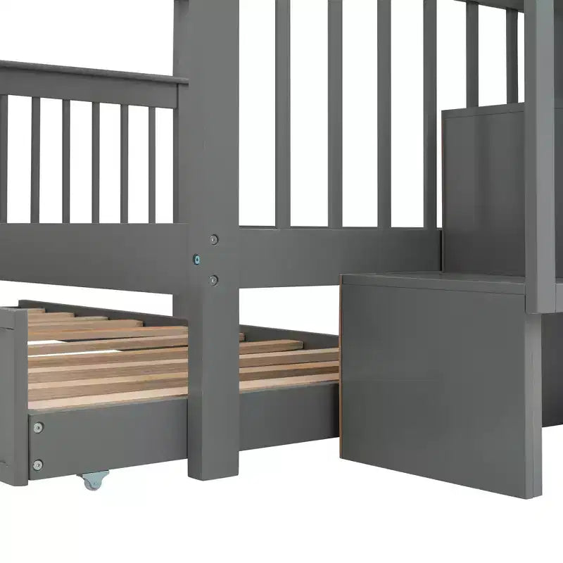 Letti a castello matrimoniali con letto estraibile e scala, letto a castello in legno con scala, contenitore e parapetto per dormitorio