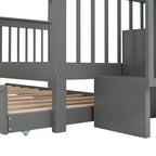 Letti a castello matrimoniali con letto estraibile e scala, letto a castello in legno con scala, contenitore e parapetto per dormitorio