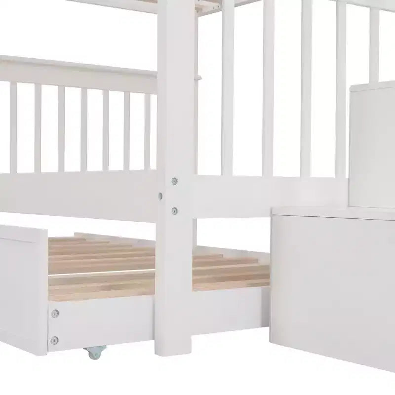 Letti a castello matrimoniali con letto estraibile e scala, letto a castello in legno con scala, contenitore e parapetto per dormitorio