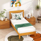 BestMassage Wood Platform Bed Frame Solid Wood Foundation with Headboard No Box Spring Needed