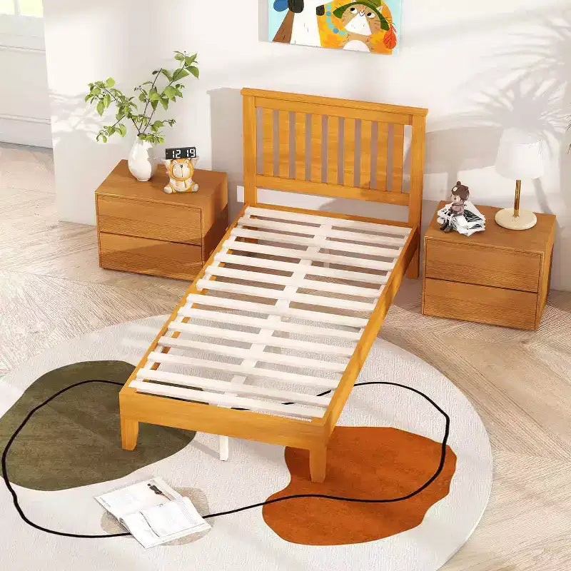 BestMassage Struttura Letto in Legno Massello con Testiera, Base in Legno Massello, Nessuna Rete a Molle Necessaria