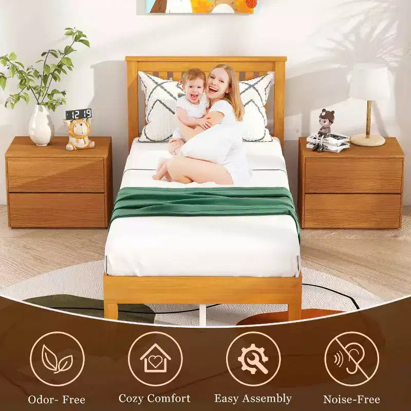 BestMassage Struttura Letto in Legno Massello con Testiera, Base in Legno Massello, Nessuna Rete a Molle Necessaria