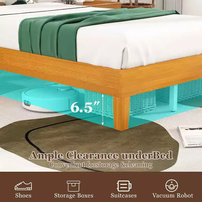 BestMassage Struttura Letto in Legno Massello con Testiera, Base in Legno Massello, Nessuna Rete a Molle Necessaria