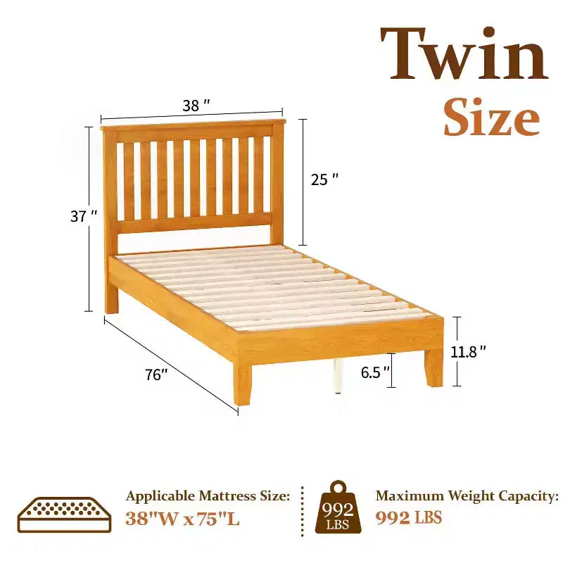 BestMassage Struttura Letto in Legno Massello con Testiera, Base in Legno Massello, Nessuna Rete a Molle Necessaria