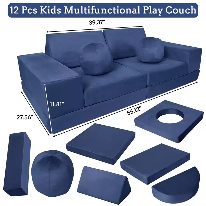 12-Piece Kids Modular Play Couch  Toddler Sectional Sofa for Playroom & Bedroom