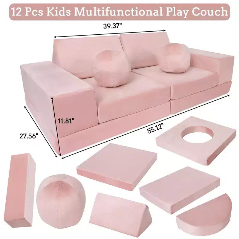 12-Piece Kids Modular Play Couch  Toddler Sectional Sofa for Playroom & Bedroom