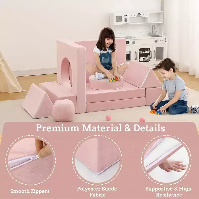 12-Piece Kids Modular Play Couch  Toddler Sectional Sofa for Playroom & Bedroom