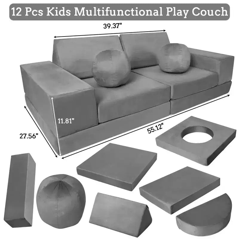 12-Piece Kids Modular Play Couch  Toddler Sectional Sofa for Playroom & Bedroom