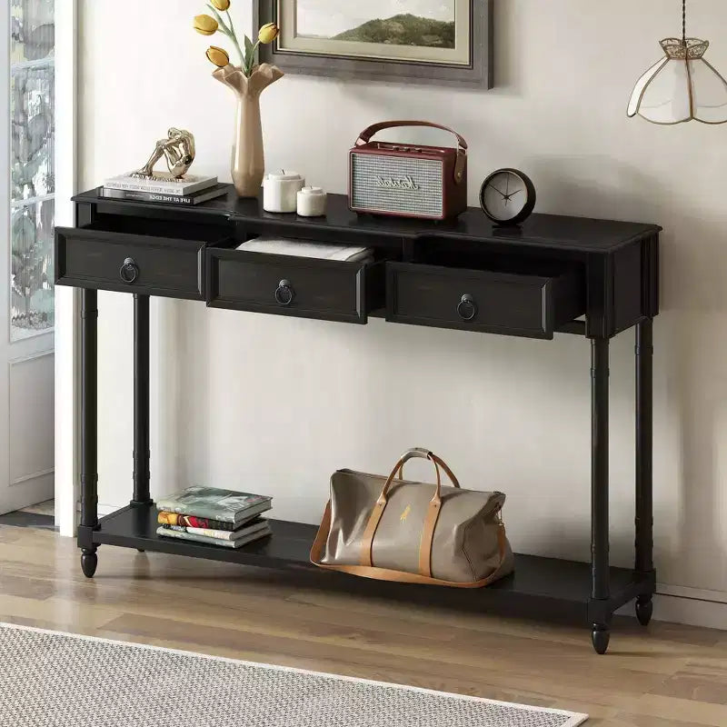 Okak 52IN Consolle Vintage, Tavolo d'Ingresso con 3 Cassetti e 1 Grande Ripiano, Tavolo da Corridoio per Soggiorno, Ingresso, Foyer