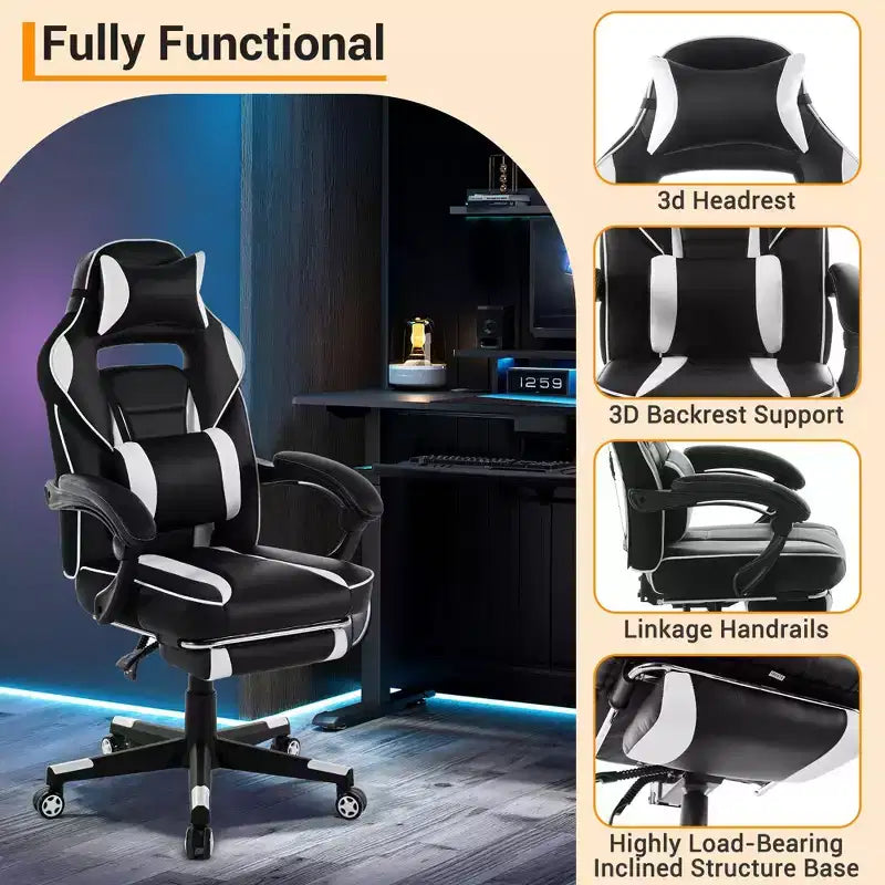 Cherry Blossom Pink Chair with Footrest,Ergonomic Computer Chair w/Lumbar Support & Headrest,360 Swivel Base & Height Adjustable Executive Chairs