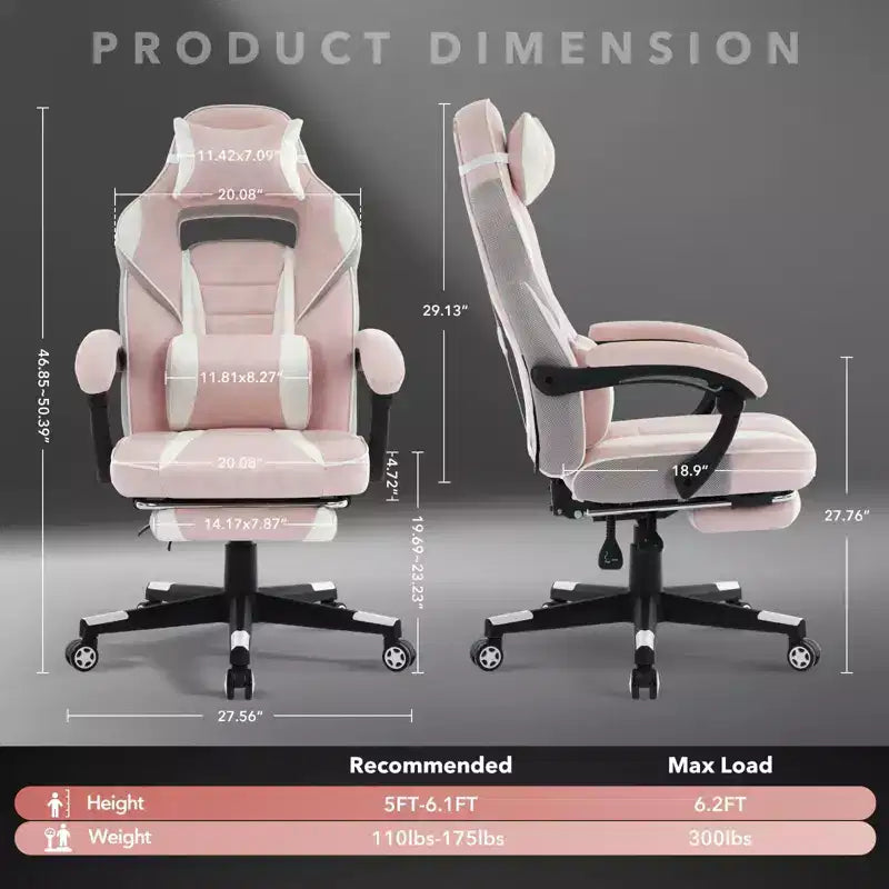 Cherry Blossom Pink Chair with Footrest,Ergonomic Computer Chair w/Lumbar Support & Headrest,360 Swivel Base & Height Adjustable Executive Chairs
