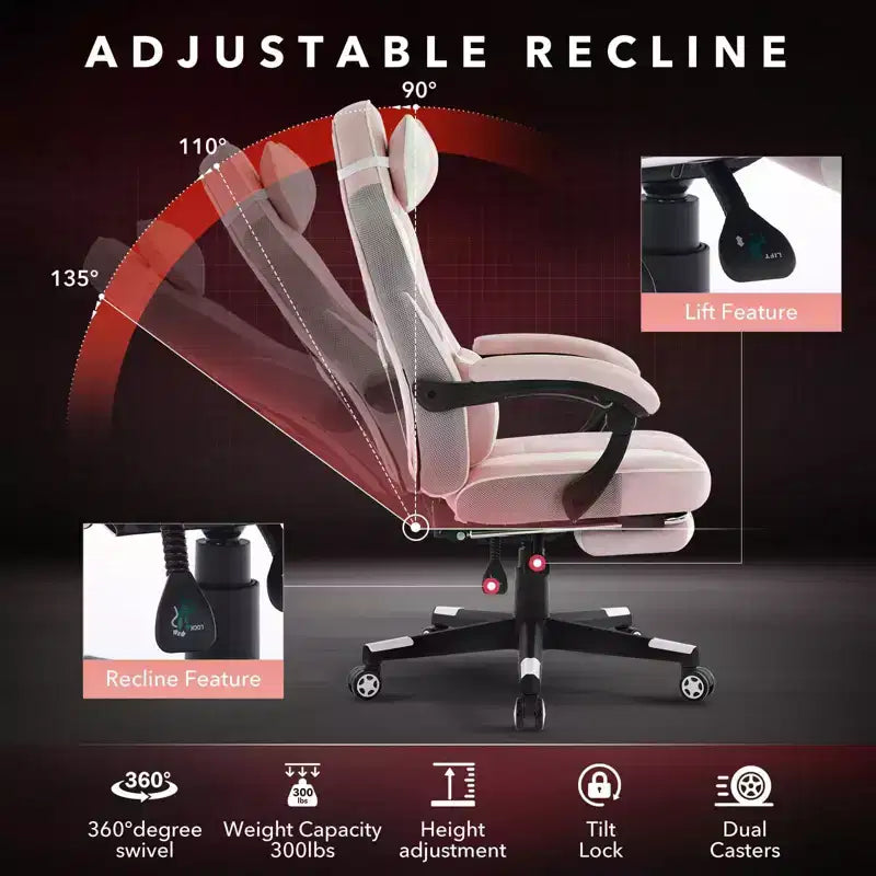 Cherry Blossom Pink Chair with Footrest,Ergonomic Computer Chair w/Lumbar Support & Headrest,360 Swivel Base & Height Adjustable Executive Chairs