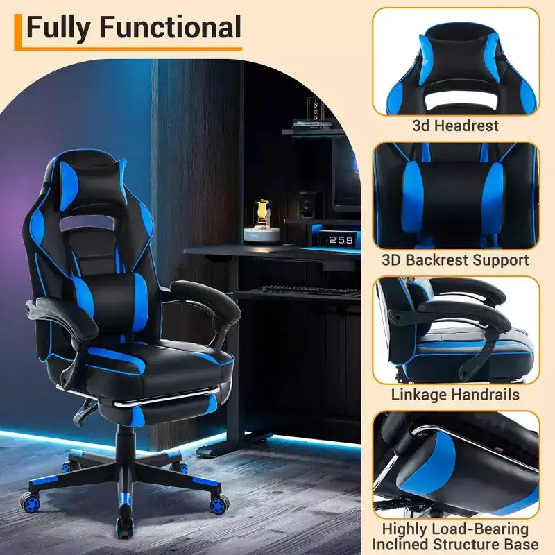 Cherry Blossom Pink Chair with Footrest,Ergonomic Computer Chair w/Lumbar Support & Headrest,360 Swivel Base & Height Adjustable Executive Chairs