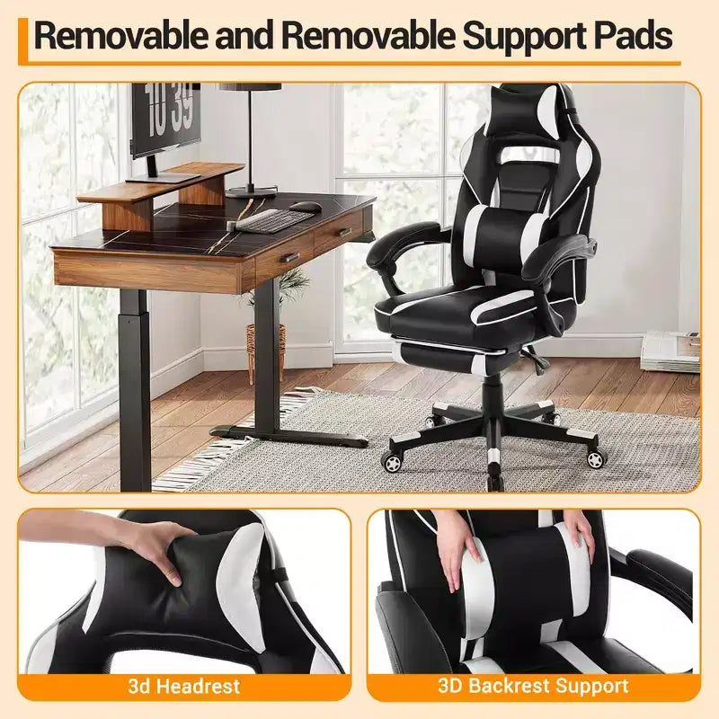 Cherry Blossom Pink Chair with Footrest,Ergonomic Computer Chair w/Lumbar Support & Headrest,360 Swivel Base & Height Adjustable Executive Chairs
