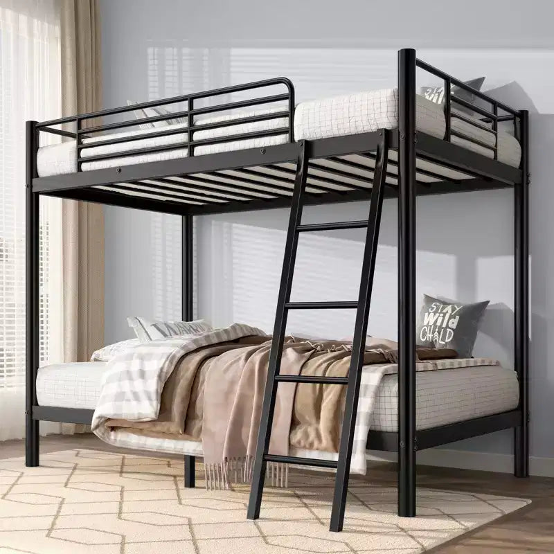 Okak 75IN Twin-Over-Twin Size Tall Bunk Bed, Twin Bed with Ladder and Safety Safety Guardrails, Kids Bunk Beds for Bedroom, Dormitory, Black
