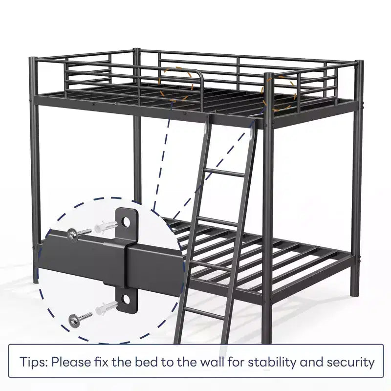 Letto a castello alto Okak 75IN a due piani, letto singolo con scaletta e sponde di sicurezza, letti a castello per bambini per camera da letto, dormitorio, nero