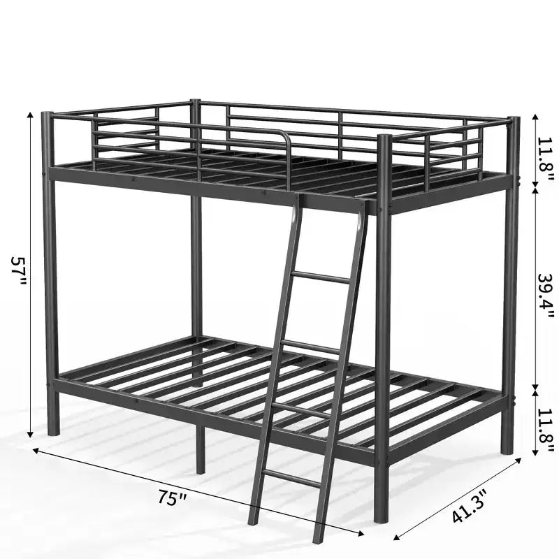 Letto a castello alto Okak 75IN a due piani, letto singolo con scaletta e sponde di sicurezza, letti a castello per bambini per camera da letto, dormitorio, nero