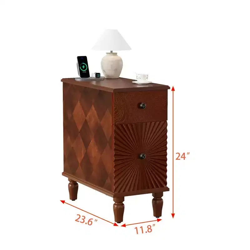 Whisen Modern and Narrow Sofa Side Table & Nightstand with 2 Drawers for Living Room, Bedroom - Walnut