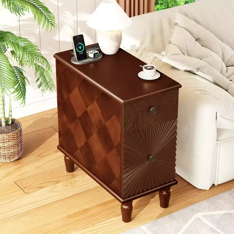 Whisen Modern and Narrow Sofa Side Table & Nightstand with 2 Drawers for Living Room, Bedroom - Walnut