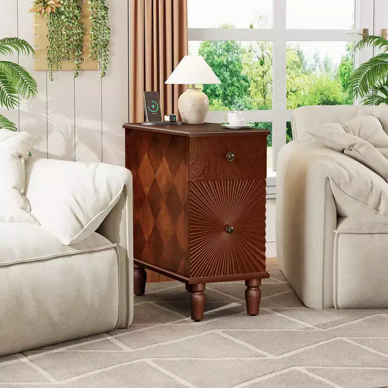 Whisen Modern and Narrow Sofa Side Table & Nightstand with 2 Drawers for Living Room, Bedroom - Walnut