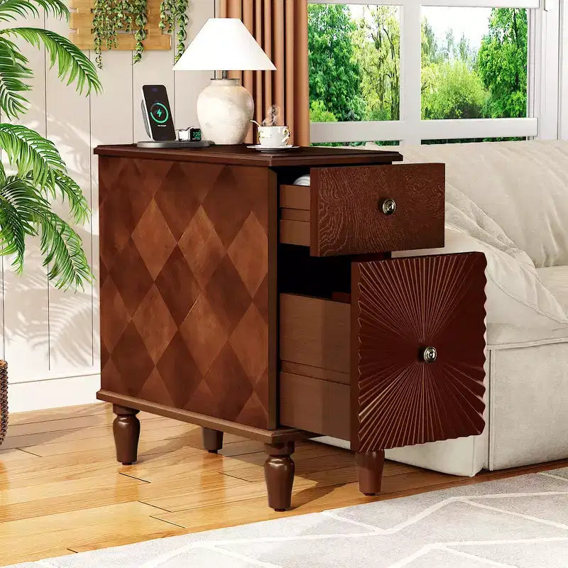 Whisen Modern and Narrow Sofa Side Table & Nightstand with 2 Drawers for Living Room, Bedroom - Walnut