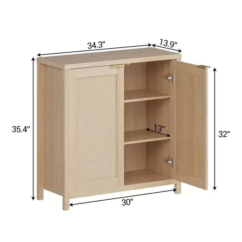Freestanding Rattan Storage Cabinet with Adjustable Shelves, Modern Sideboard for Living Room and Dining Room