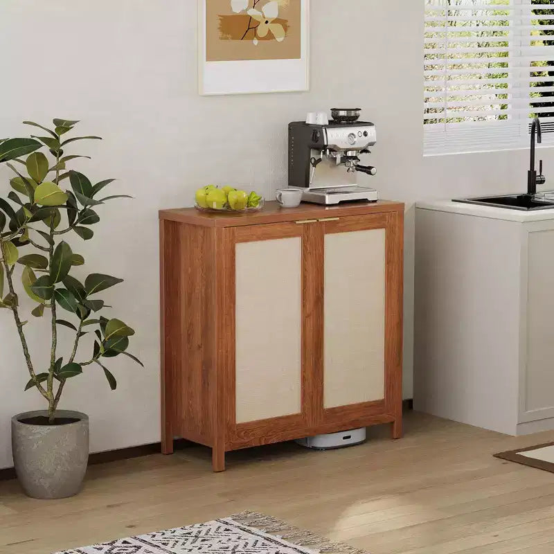Freestanding Rattan Storage Cabinet with Adjustable Shelves, Modern Sideboard for Living Room and Dining Room