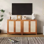 Freestanding Rattan Storage Cabinet with Adjustable Shelves, Modern Sideboard for Living Room and Dining Room