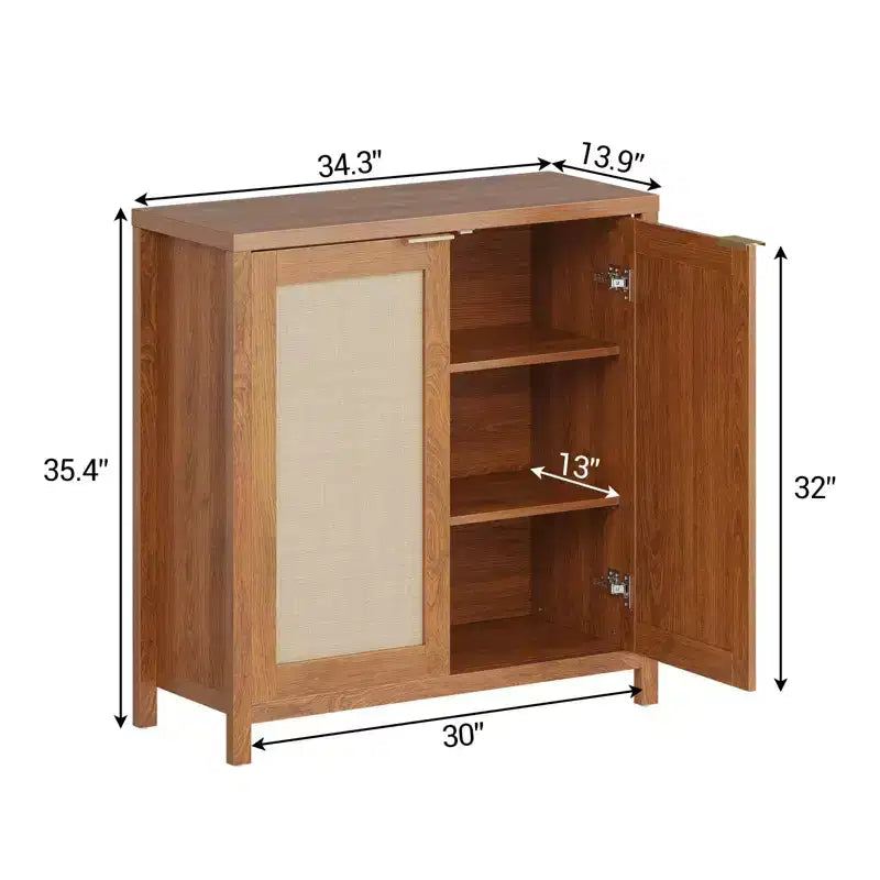 Freestanding Rattan Storage Cabinet with Adjustable Shelves, Modern Sideboard for Living Room and Dining Room