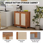 Freestanding Rattan Storage Cabinet with Adjustable Shelves, Modern Sideboard for Living Room and Dining Room