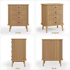 Cassettiere a 4 cassetti, comò per camera da letto, comodino, ampio contenitore, comò bohémien in vimini con maniglie nere opache e gambe in legno