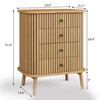 Cassettiere a 4 cassetti, comò per camera da letto, comodino, ampio contenitore, comò bohémien in vimini con maniglie nere opache e gambe in legno