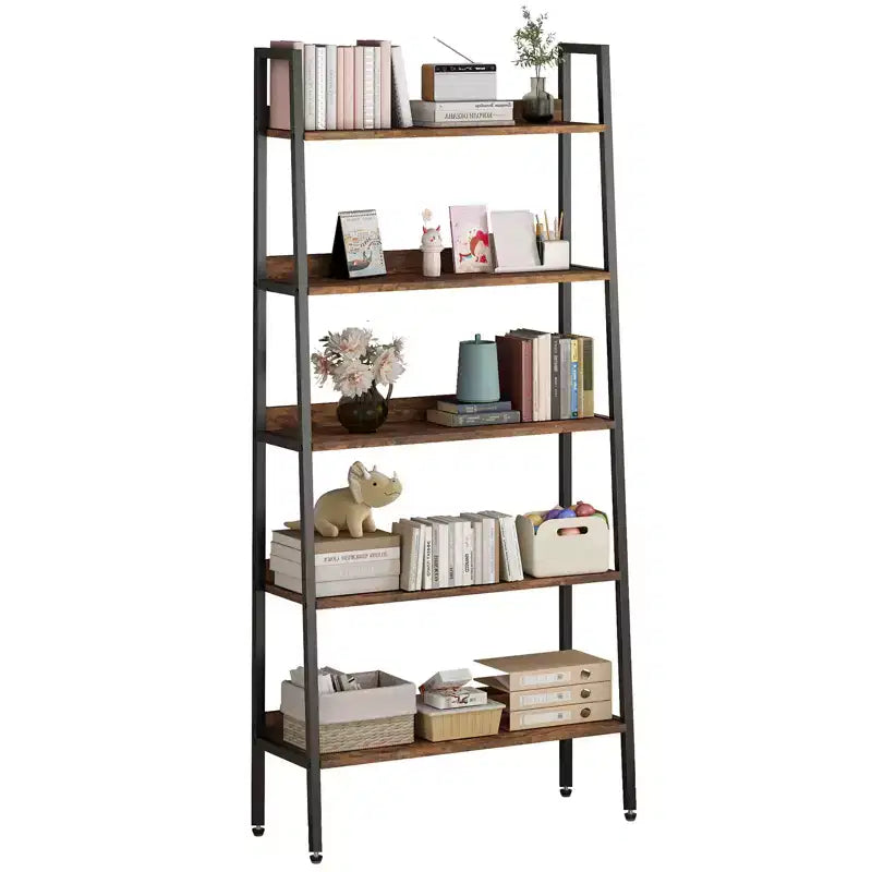 COZONY 5 Tier Bookshelf, 67 Tall Narrow Bookcase with Metal Frame, Rustic Brown Storage Organizer for Bedroom Kitchen Living Room