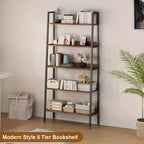 COZONY Libreria a 5 Ripiani, Scaffale Stretto Alto 67" con Struttura in Metallo, Organizzatore Contenitore Marrone Rustico per Camera da Letto Cucina Soggiorno