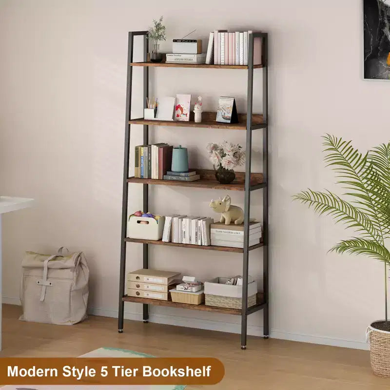 COZONY Libreria a 5 Ripiani, Scaffale Stretto Alto 67" con Struttura in Metallo, Organizzatore Contenitore Marrone Rustico per Camera da Letto Cucina Soggiorno