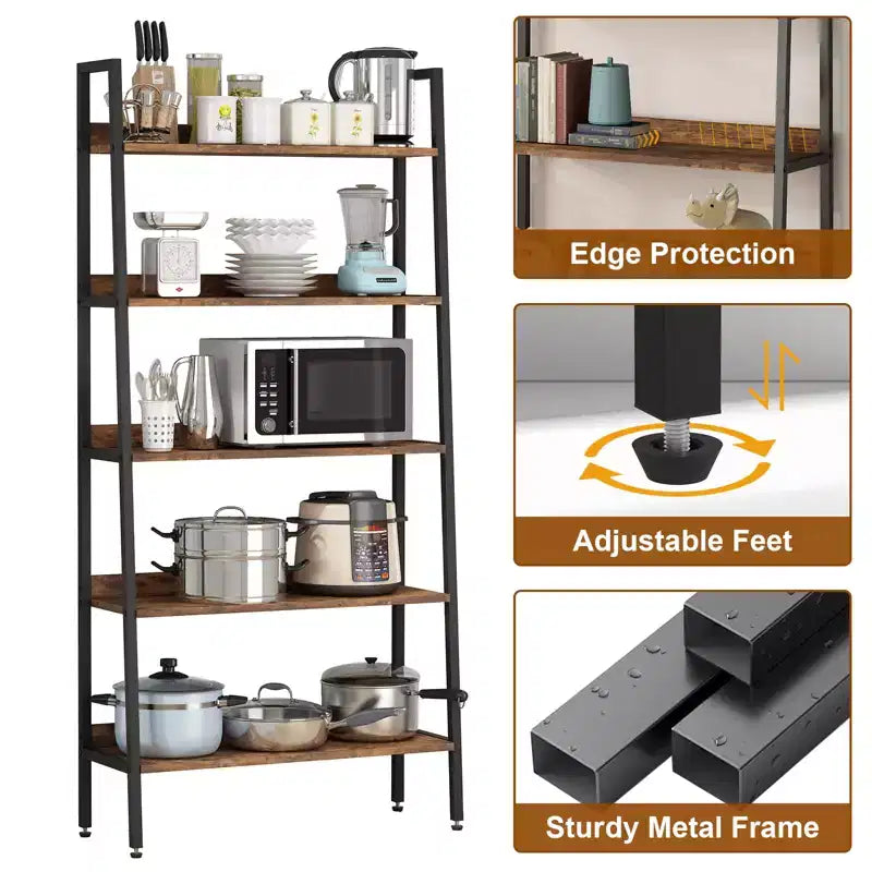 COZONY Libreria a 5 Ripiani, Scaffale Stretto Alto 67" con Struttura in Metallo, Organizzatore Contenitore Marrone Rustico per Camera da Letto Cucina Soggiorno